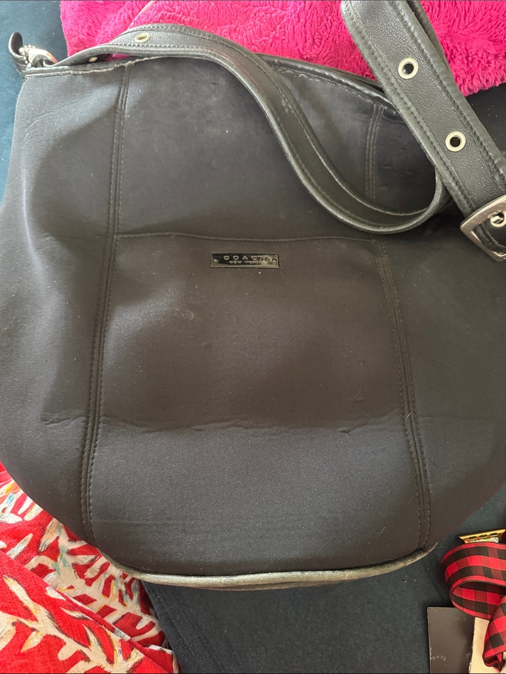 Coach Black Nylon Shoulder Bag with Leather Trim